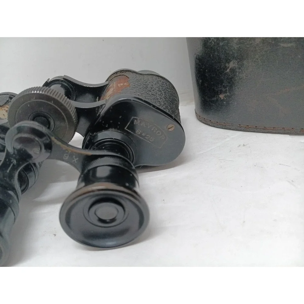 Deraisme Paris Mayrop 8 X 25 Binoculars With Leather Case Vintage Militaria